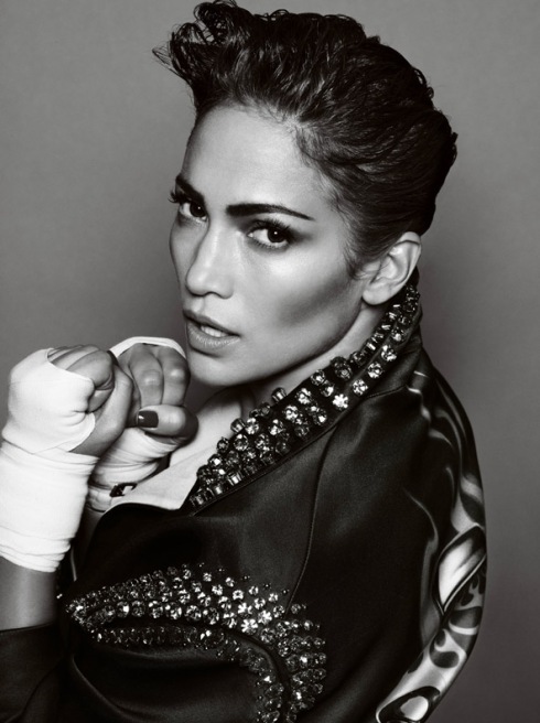 J Lo dabbles in an Androgynous style for Vogue Magazine, sporting more of a boxer look. Doesn't she look fiercely sexy? 
