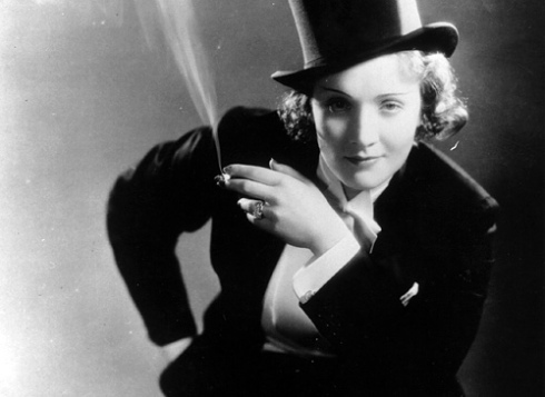 Marlene Dietrich, one of the pioneers of the androgynous looks. Worn in the 1930s movie Morocco.